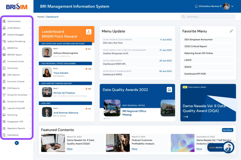 Solusi 1: Organisasi Menu A-Z di Menu Dasbor BRISIM